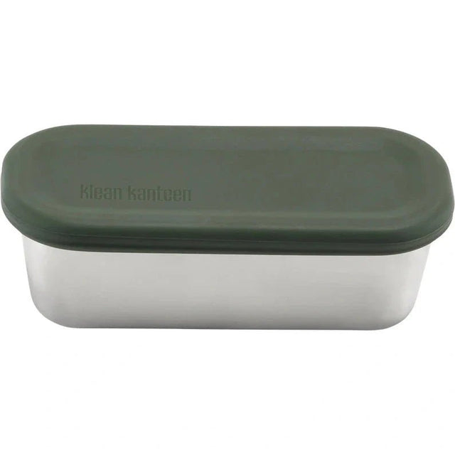 Klean Kanteen snackboks 295 ml grønn i rustfritt stål og silikon, sett fra siden med logo på lokket Suztain.no