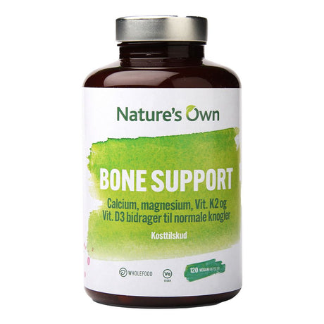 Natures Own Bone Support 120 kapsler i brun flaske med grønn etikett og sølvfarget lokk