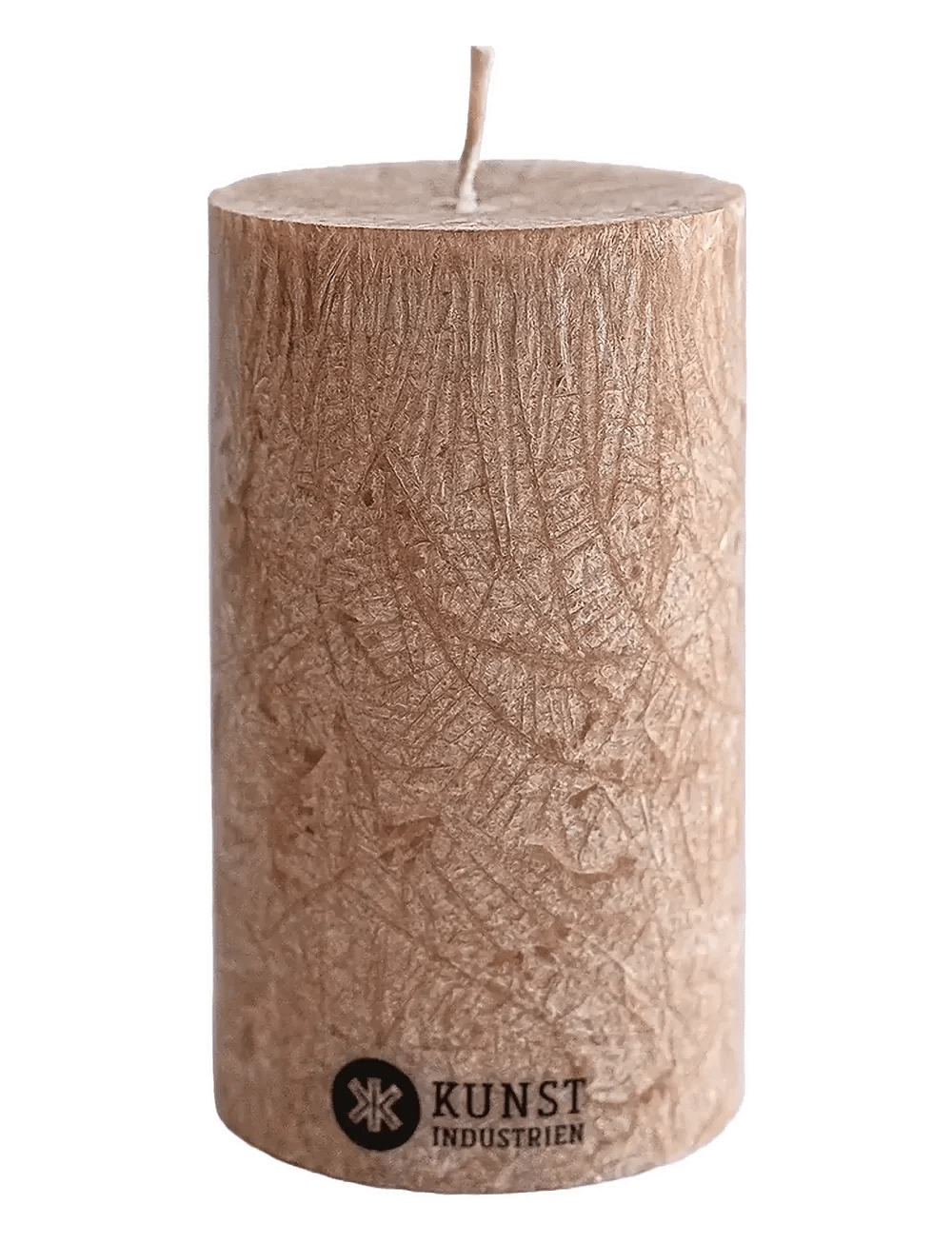 Kunstindustrien Kubbelys 10 cm Hazelnut i olivenvoks, sett fra siden med synlig logo nederst