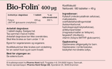 Pharma Nord Bio-Folin 400 µg, bakside av esken med 180 tabletter og innholdsfortegnelse