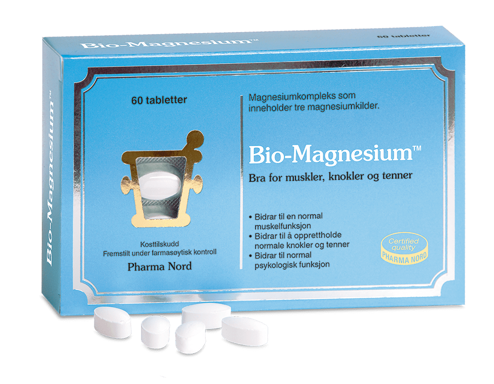 Pharma Nord Bio-Magnesium, eske med 60 tabletter og hvite tabletter foran