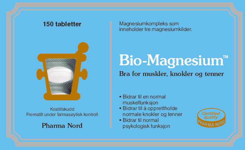 Pharma Nord Bio-Magnesium, forside av blå eske med 150 tabletter