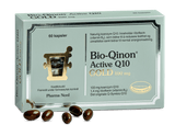 Pharma Nord Bio-Qinon Active Q10 Gold 100 mg, eske med 60 kapsler og brune Q10-kapsler foran