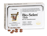 Pharma Nord Bio-Selen+Zink, eske med 90 tabletter og rødbrune tabletter foran