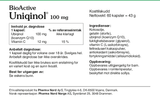 Pharma Nord BioActive Uniqinol 100 mg, bakside av esken med 60 kapsler og innholdsfortegnelse