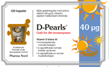 Pharma Nord D-Pearls 40 µg, forside av blå eske med 120 kapsler