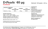 Pharma Nord D-Pearls 40 µg, bakside av esken med 120 kapsler og innholdsfortegnelse