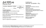Pharma Nord Jod 400 µg etikett, hvit bakgrunn, svart tekst, 120 tabletter, kosttilskudd, norsk tekst