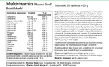 Pharma Nord Multivitamin, bakside av esken med 60 tabletter og innholdsfortegnelse