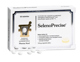 Pharma Nord SelenoPrecise, eske med 60 tabletter og brune tabletter foran