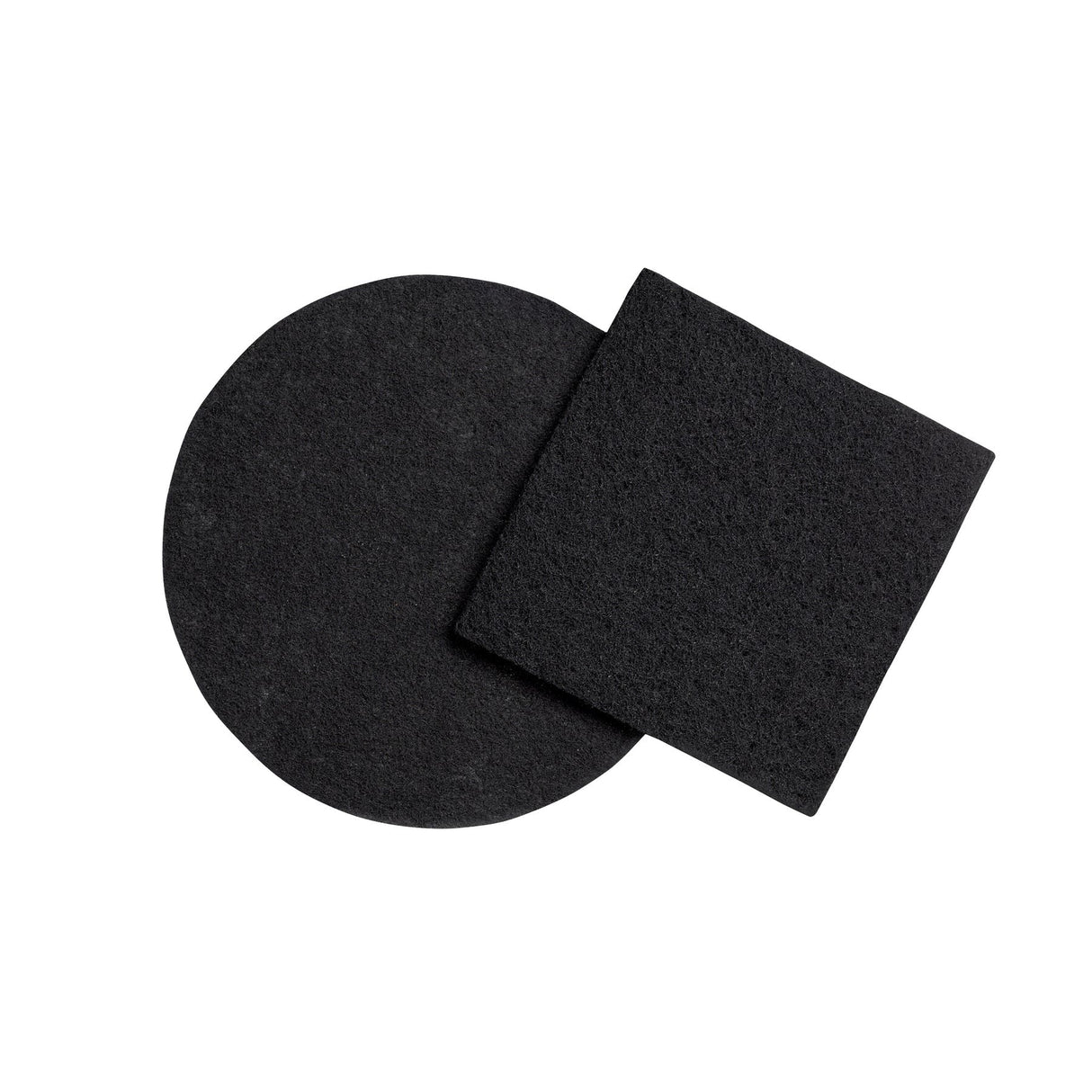 Pulito kompostfilter i sort karbon sett ovenfra, med en rund og en firkantet variant side ved side