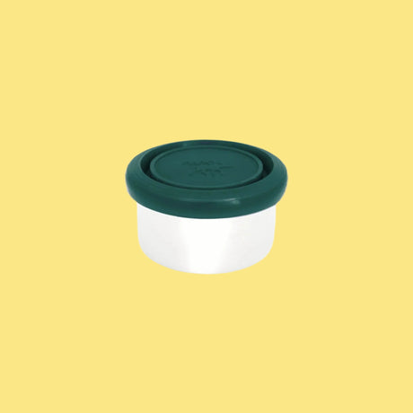 Pulito Pure Dip Box 250 ml hvit med mørkegrønn lokk i rustfritt stål og silikon, sett fra siden
