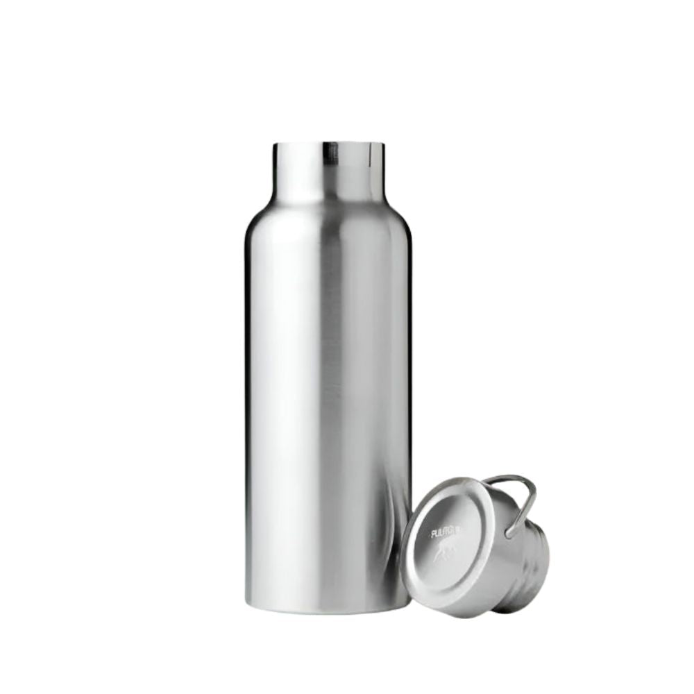 Pulito PureThermoBottle Classic Termos 750 ml sølv i rustfritt stål med lokket liggende ved siden av