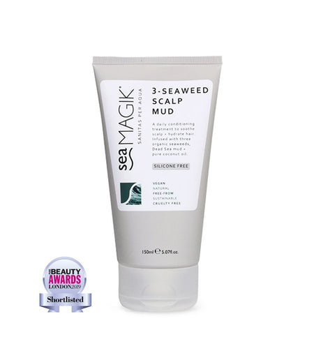 Sea Magik Scalp Mud 150ml i hvit plasttube, sett forfra med "Shortlisted"-merke nederst til venstre