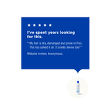 Sea Magik Hair Magic Balsam 300 ml hvit i plastflaske med blått lokk, vist med produkttestimonial