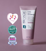Sea Magik sjampo Pink Salt 200g rosa i plasttube, med prisutmerkelser på lilla bakgrunn
