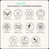 Suntribe solkrem for kropp og ansikt SPF 30, 100 ml, infografikk som viser ni egenskaper