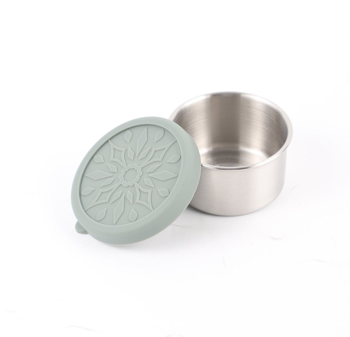 Suztain dip boks i stål, 50 ml, med grønt silikonlokk, sett srått ovenfra