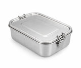 Bildet viser en metallfarget matboks i rustfritt stål på 1200 ml, med silikonpakning, sett skrått forfra