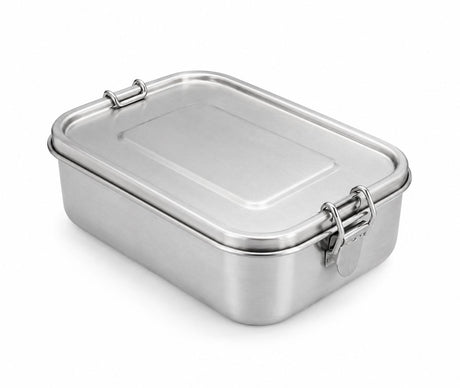 Matboks stål 1400 ml med silikontetting og klips, 100% tett, fra Suztain, sett skrått ovenfra