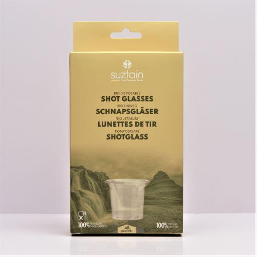 Suztain plastfrie shotglass 48 stk i komposterbar emballasje med naturmotiv