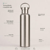 Suztain termoflaske i rustfritt stål, skrukork, 1000 ml, børstet finish, 31,3 cm høyde, 8,5 cm bunn