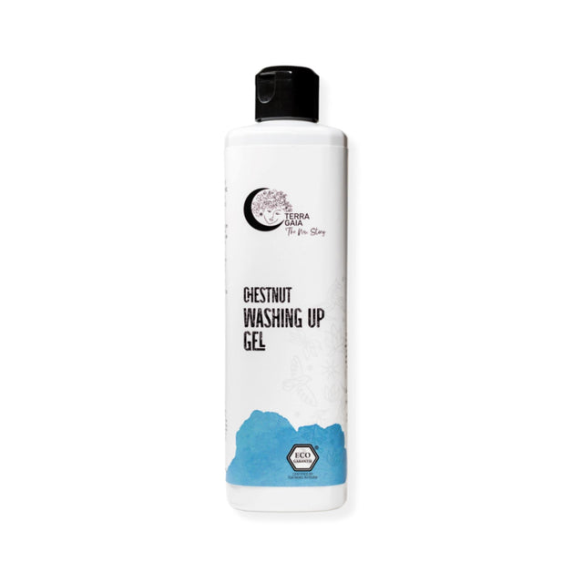 Terra Gaia oppvaskmiddel uparfymert 500 ml hvit i plastflaske, sett forfra med blå etikett og logo Suztain.no