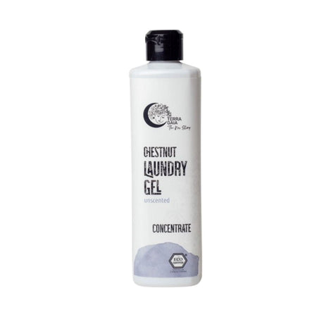 Terra Gaia vaskemiddel 500ml uparfymert i hvit plastflaske med svart kork, sett rett forfra