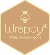 Wrappy Bivokspapir Large 2 stk i beige med bikubeformet logo og nettadresse, sett forfra