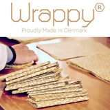 Wrappy bivoksinnpakning Small 5 stk naturfarget i bomull og bivoks, stablet på bord med logo øverst
