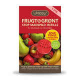 Wrappy® Matinnpakning & friskhet Pods Refill i rød eske med fruktmotiv, vist i emballasje