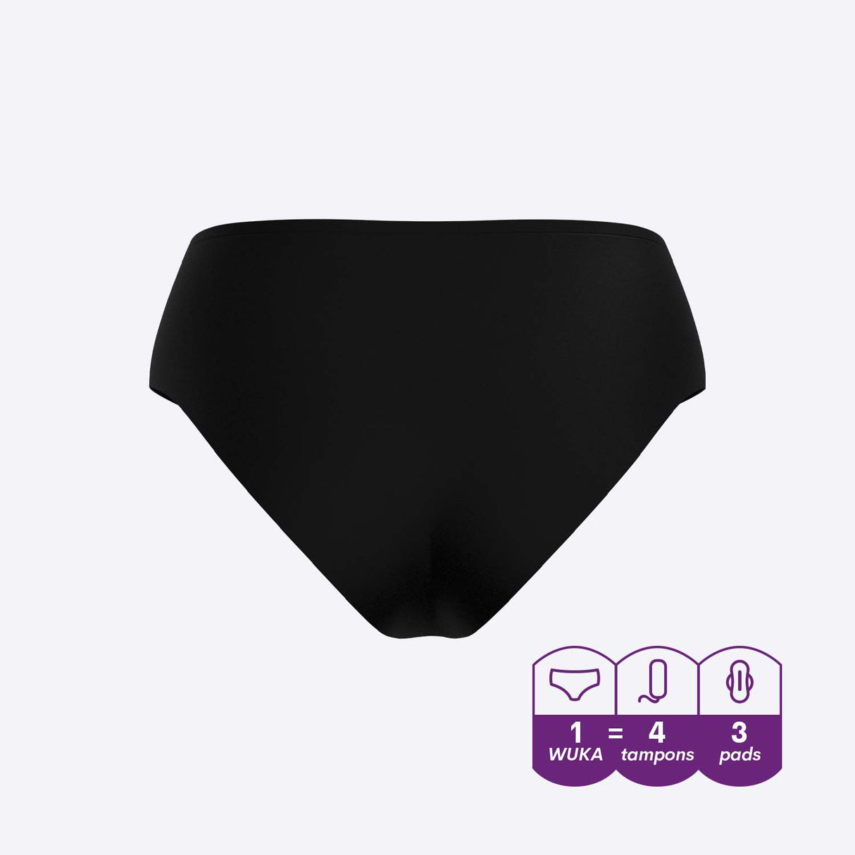 WUKA Teen Stretch Seamless menstruse, Heavy flow, svart i tekstil, sett bakfra med absorpsjonsgrafikk