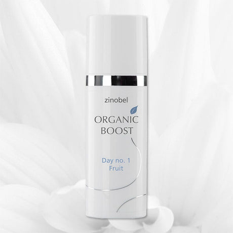 Zinobel dagkrem Organic Boost Day No. 1 Fruit 50 ml hvit i plast, sett forfra med hvit bakgrunn